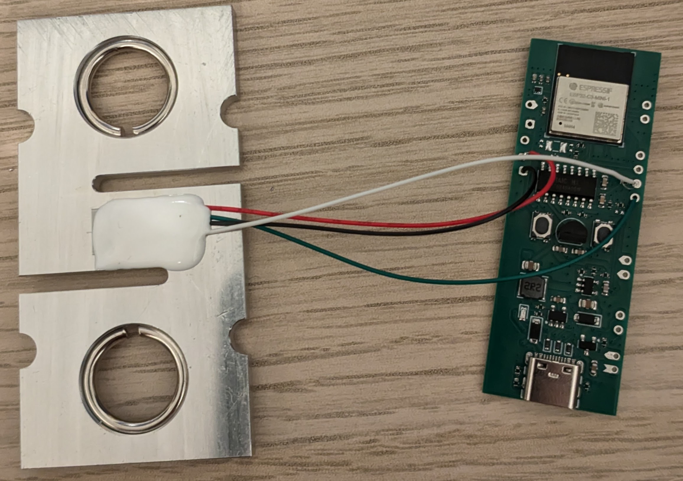 Load cell wires soldered to the PCB